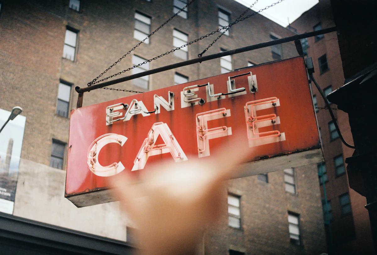 Vintage Fanelli Cafe sign on a downtown Manhattan street